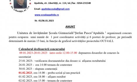 Anunț concurs posturi proiect OUT4ALL