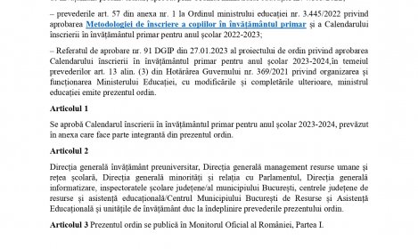 Anunț înscriere clasa pregătitoare 2023-2024